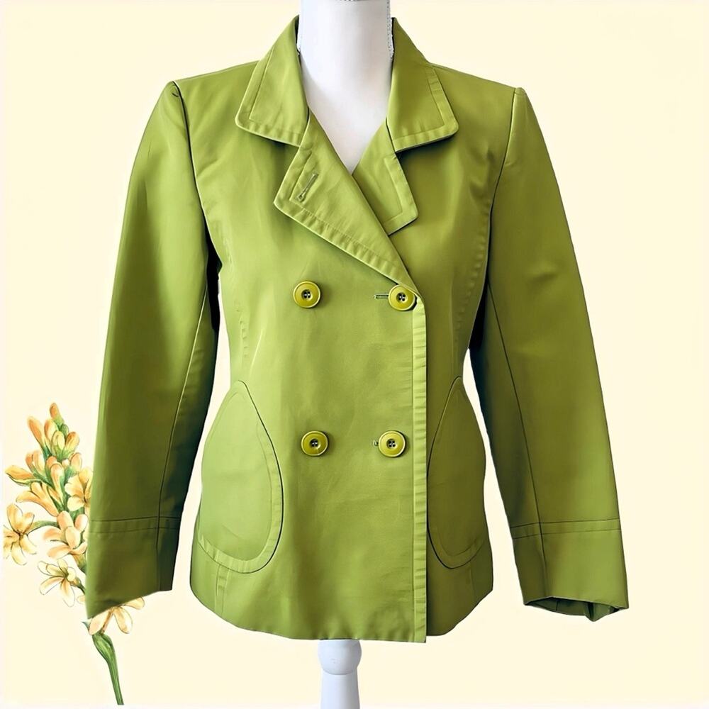 Talbots Green Double Breasted Short Canvas Peacoat